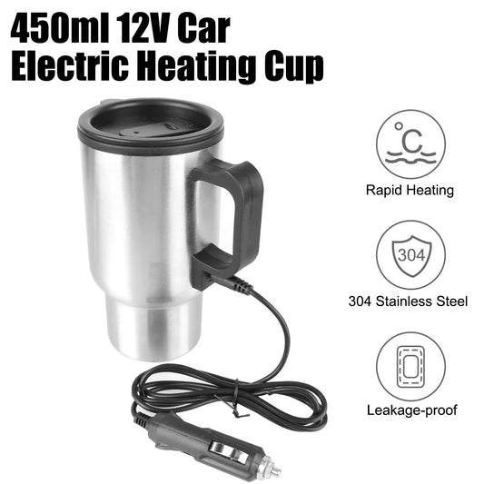 12V 450ml Electric Heating Car Kettle Water Coffee Milk Thermal Mug