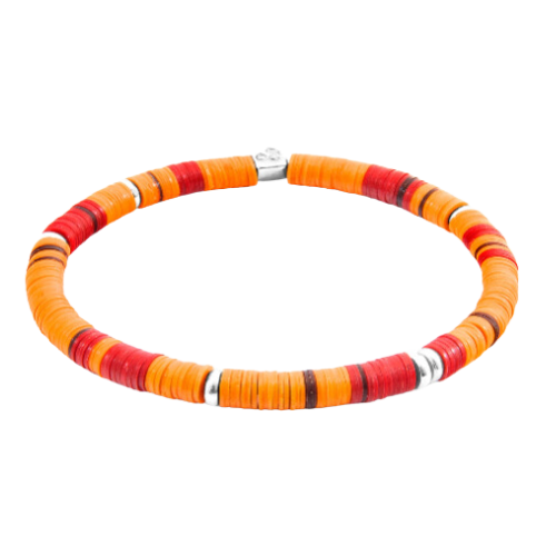 Orange Malawi Silver and Vinyl Disc Bracelet