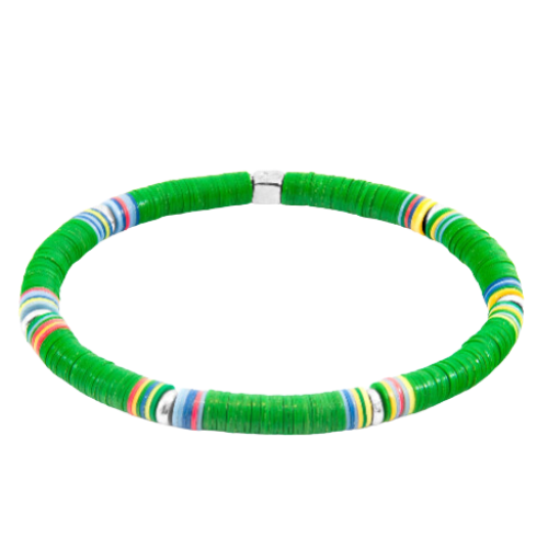 Green Nakuru Silver and Vinyl Disc Bracelet