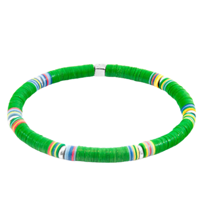 Green Nakuru Silver and Vinyl Disc Bracelet