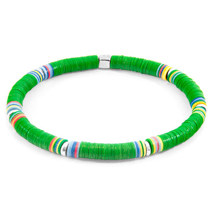 Green Nakuru Silver and Vinyl Disc Bracelet